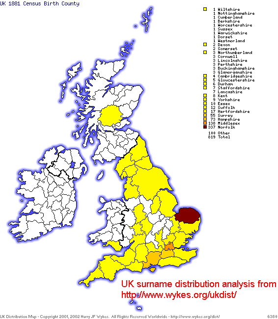 UK distribution of FITT name (1881)
